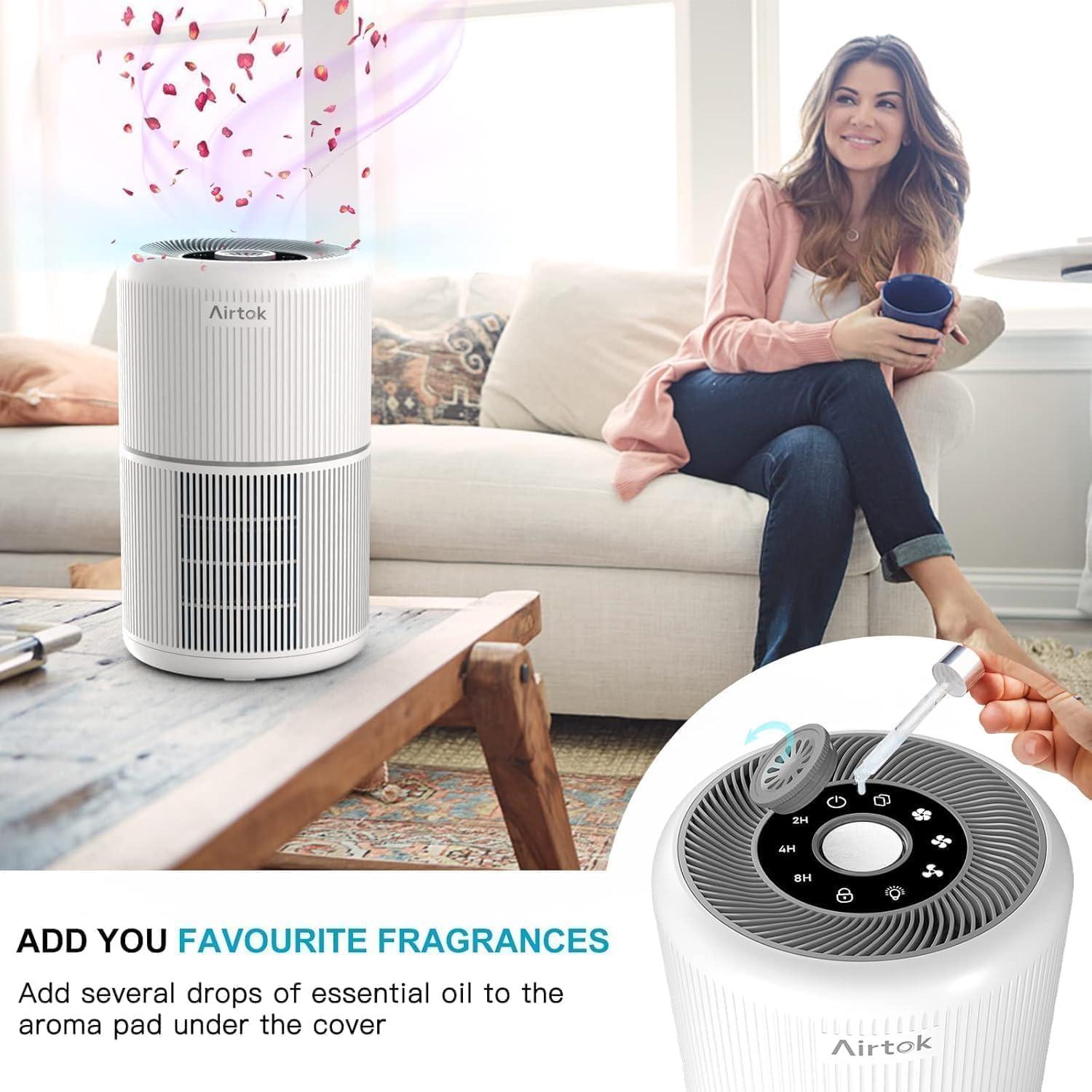 imageAIRTOK Purificateur dair avec 12 ponges parfumes purificateur dair H13 HEPA limine la poussire les odeurs danimaux purificateur dair domestique 4 tapes filtre air pour chambre bureauBeige