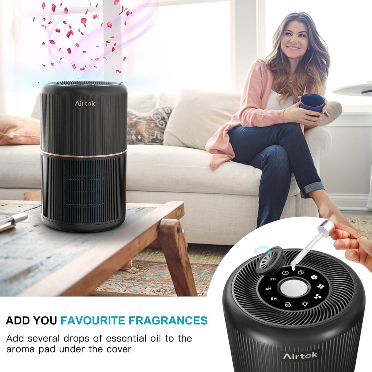 imageAIRTOK Purificateur dair avec 12 ponges parfumes purificateur dair H13 HEPA limine la poussire les odeurs danimaux purificateur dair domestique 4 tapes filtre air pour chambre bureauNoir
