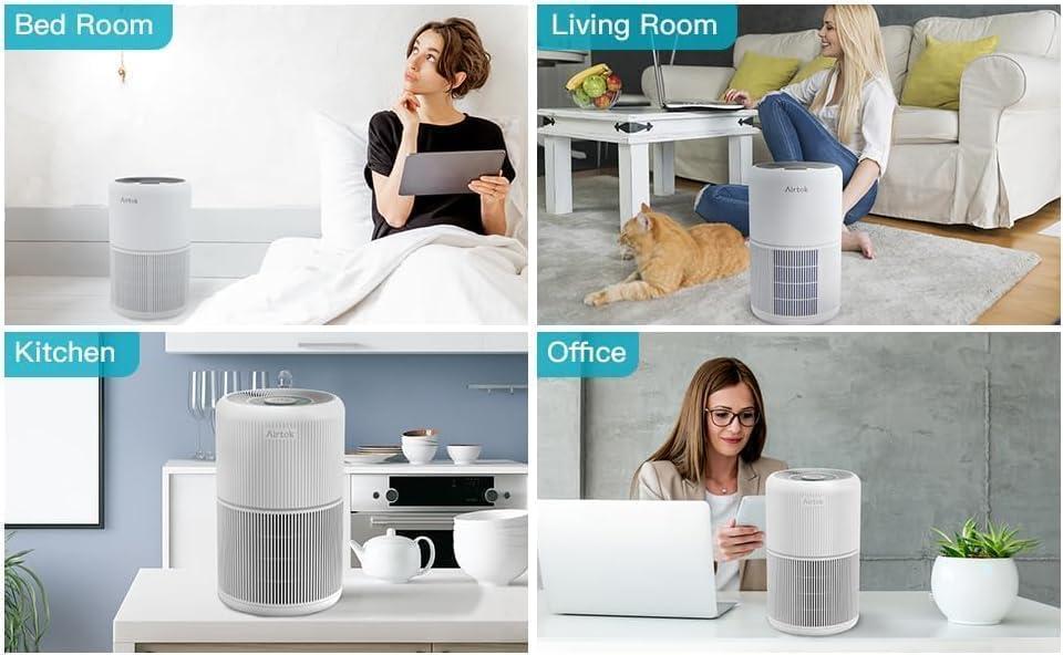 imageAIRTOK Purificateur dair avec 12 ponges parfumes purificateur dair H13 HEPA limine la poussire les odeurs danimaux purificateur dair domestique 4 tapes filtre air pour chambre bureauBeige