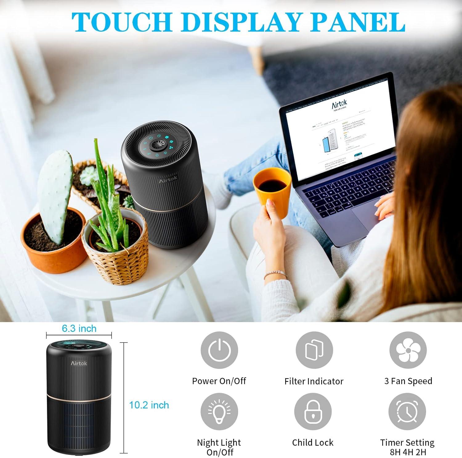 imageAIRTOK Purificateur dair avec 12 ponges parfumes purificateur dair H13 HEPA limine la poussire les odeurs danimaux purificateur dair domestique 4 tapes filtre air pour chambre bureauNoir