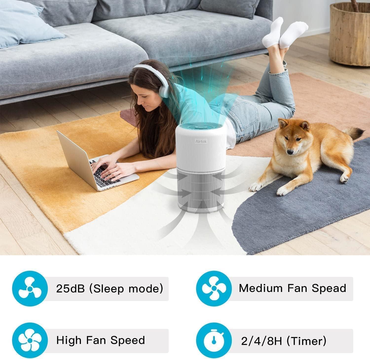 imageAIRTOK Purificateur dair avec 12 ponges parfumes purificateur dair H13 HEPA limine la poussire les odeurs danimaux purificateur dair domestique 4 tapes filtre air pour chambre bureauBeige