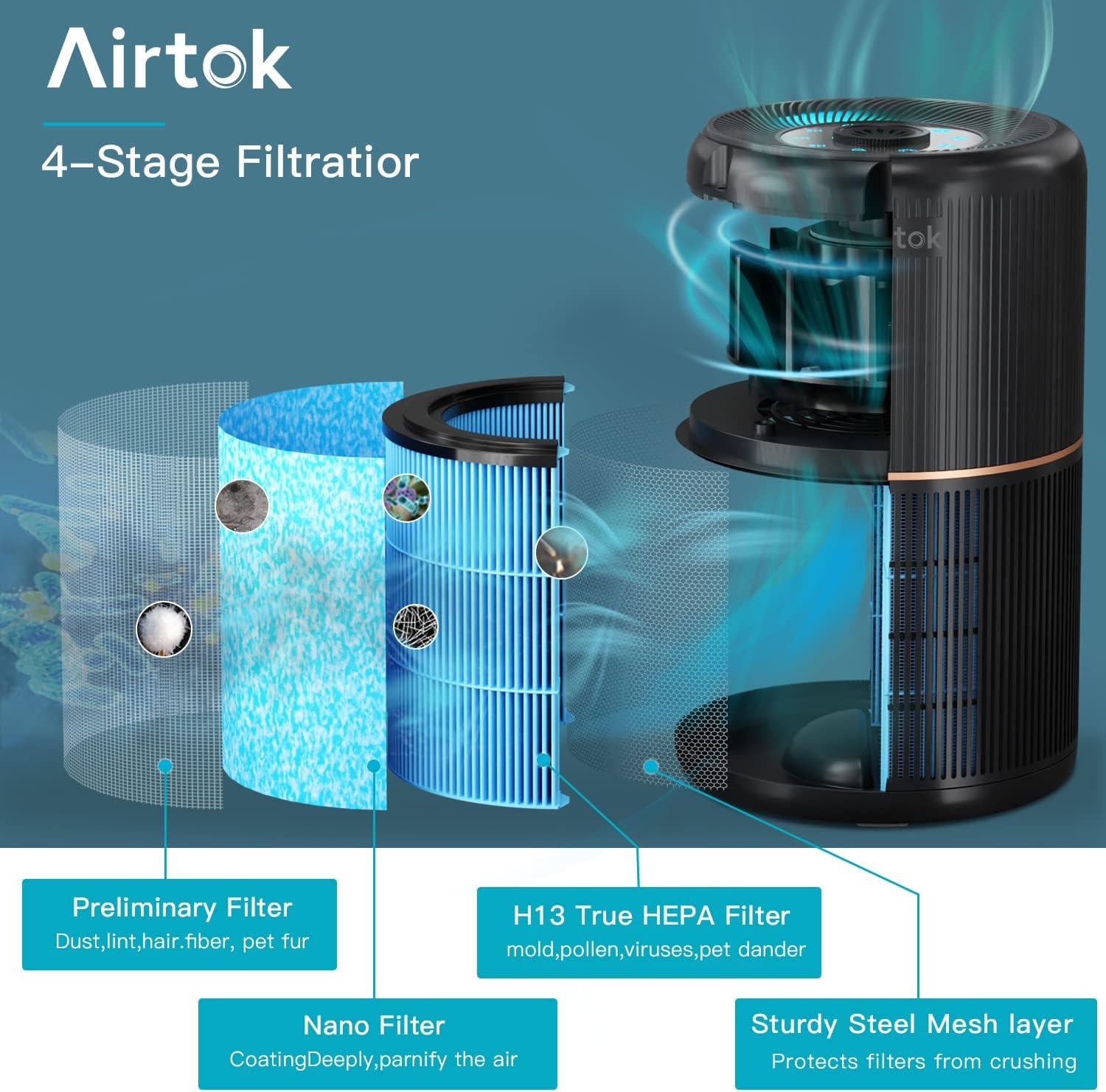 imageAIRTOK Purificateur dair avec 12 ponges parfumes purificateur dair H13 HEPA limine la poussire les odeurs danimaux purificateur dair domestique 4 tapes filtre air pour chambre bureauNoir