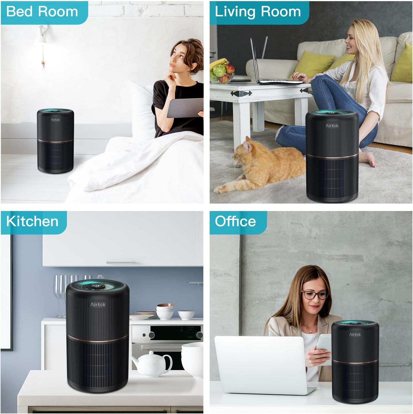 imageAIRTOK Purificateur dair avec 12 ponges parfumes purificateur dair H13 HEPA limine la poussire les odeurs danimaux purificateur dair domestique 4 tapes filtre air pour chambre bureauNoir