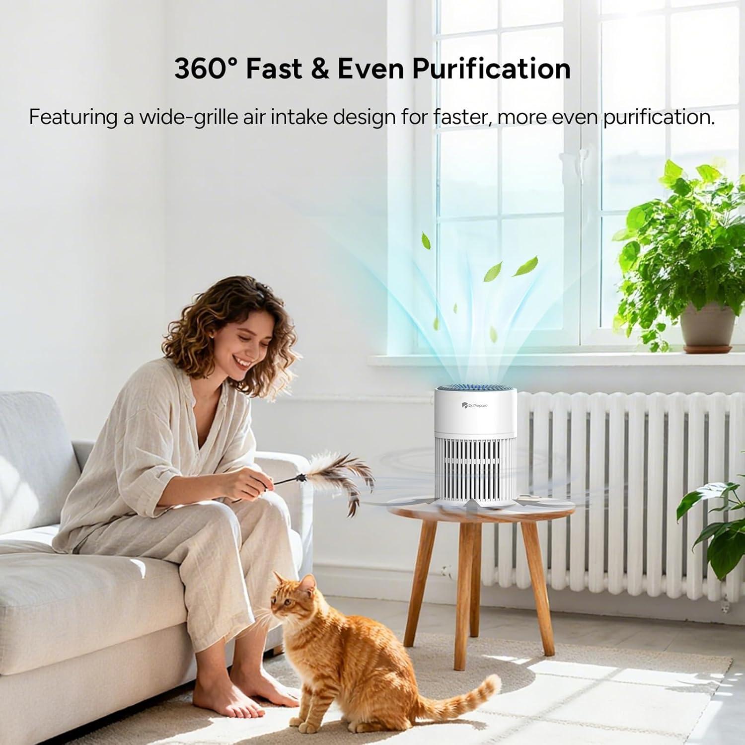image:imageDRPREPARE Purificateur dair Maison Filtration Efficace contre Allergies et Odeurs Purificateur dair Silencieux Entre dair 360 Prfiltre Lavable Mode Veille Air Purifier HEPA Chambres
