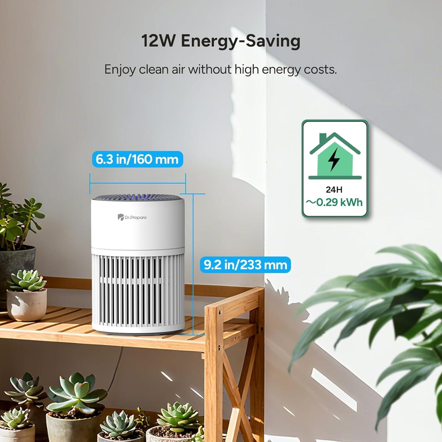 image:imageDRPREPARE Purificateur dair Maison Filtration Efficace contre Allergies et Odeurs Purificateur dair Silencieux Entre dair 360 Prfiltre Lavable Mode Veille Air Purifier HEPA Chambres