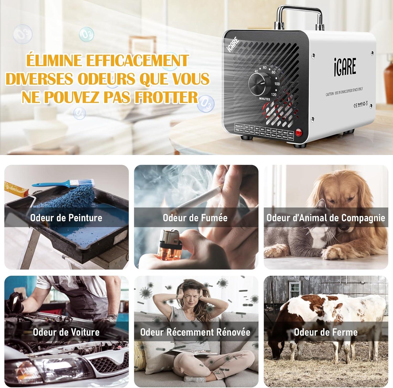 imageGnrateur dOzone Domestique 30000 mgh Machine Ozone pour Purification de lAir et limination des Odeurs Dispositif dOzone Portable O3 pour Bureau Salle de Bain Maison Voiture BlancBlanc