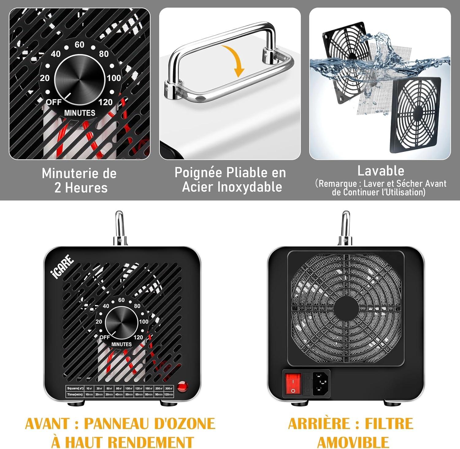 imageGnrateur dOzone Domestique 30000 mgh Machine Ozone pour Purification de lAir et limination des Odeurs Dispositif dOzone Portable O3 pour Bureau Salle de Bain Maison Voiture BlancBlanc
