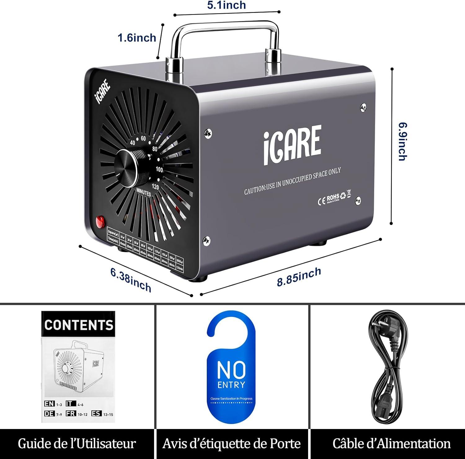 imageGnrateur dOzone Domestique 30000 mgh Machine Ozone pour Purification de lAir et limination des Odeurs Dispositif dOzone Portable O3 pour Bureau Salle de Bain Maison Voiture BlancGris