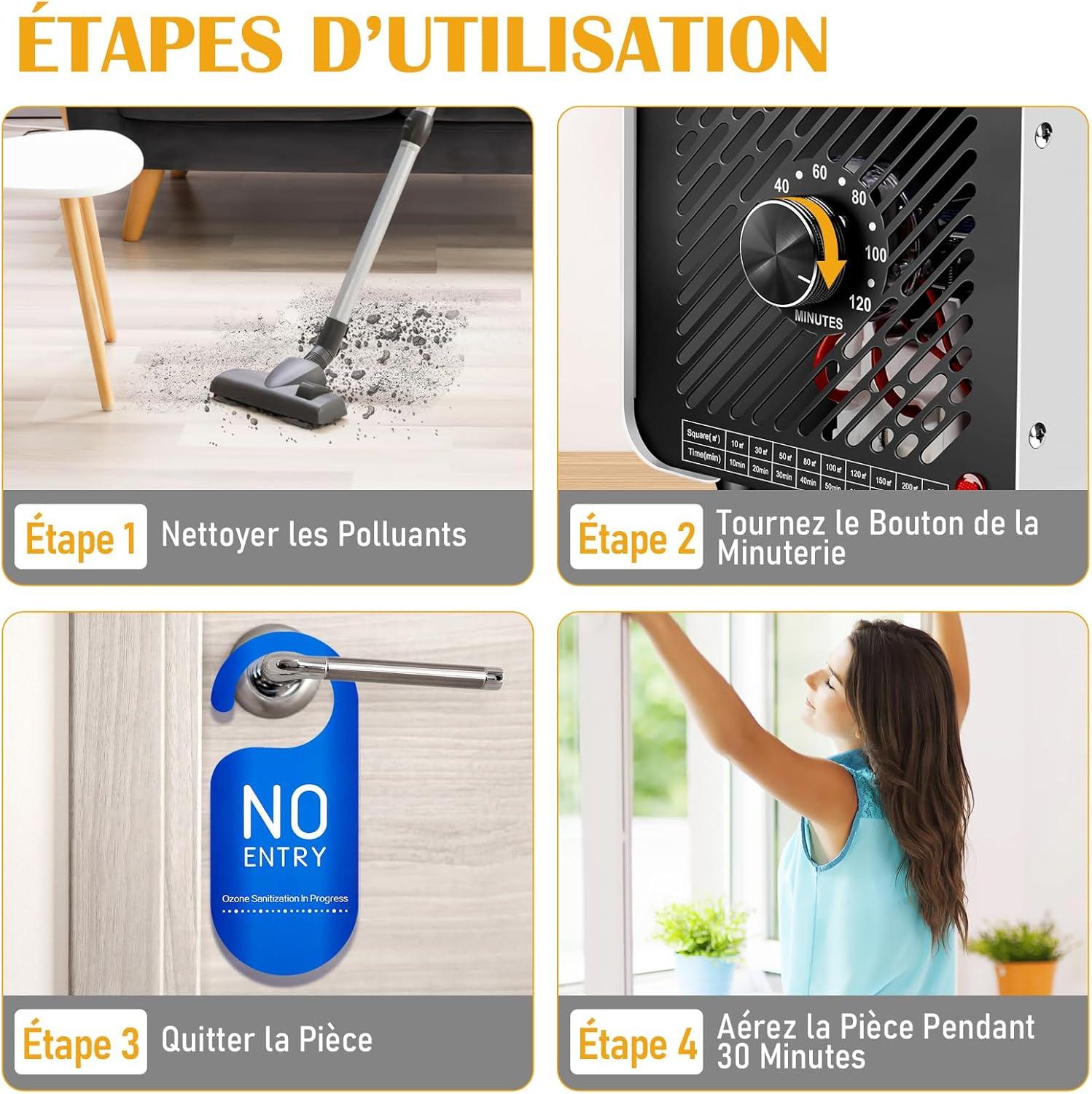 imageGnrateur dOzone Domestique 30000 mgh Machine Ozone pour Purification de lAir et limination des Odeurs Dispositif dOzone Portable O3 pour Bureau Salle de Bain Maison Voiture BlancBlanc