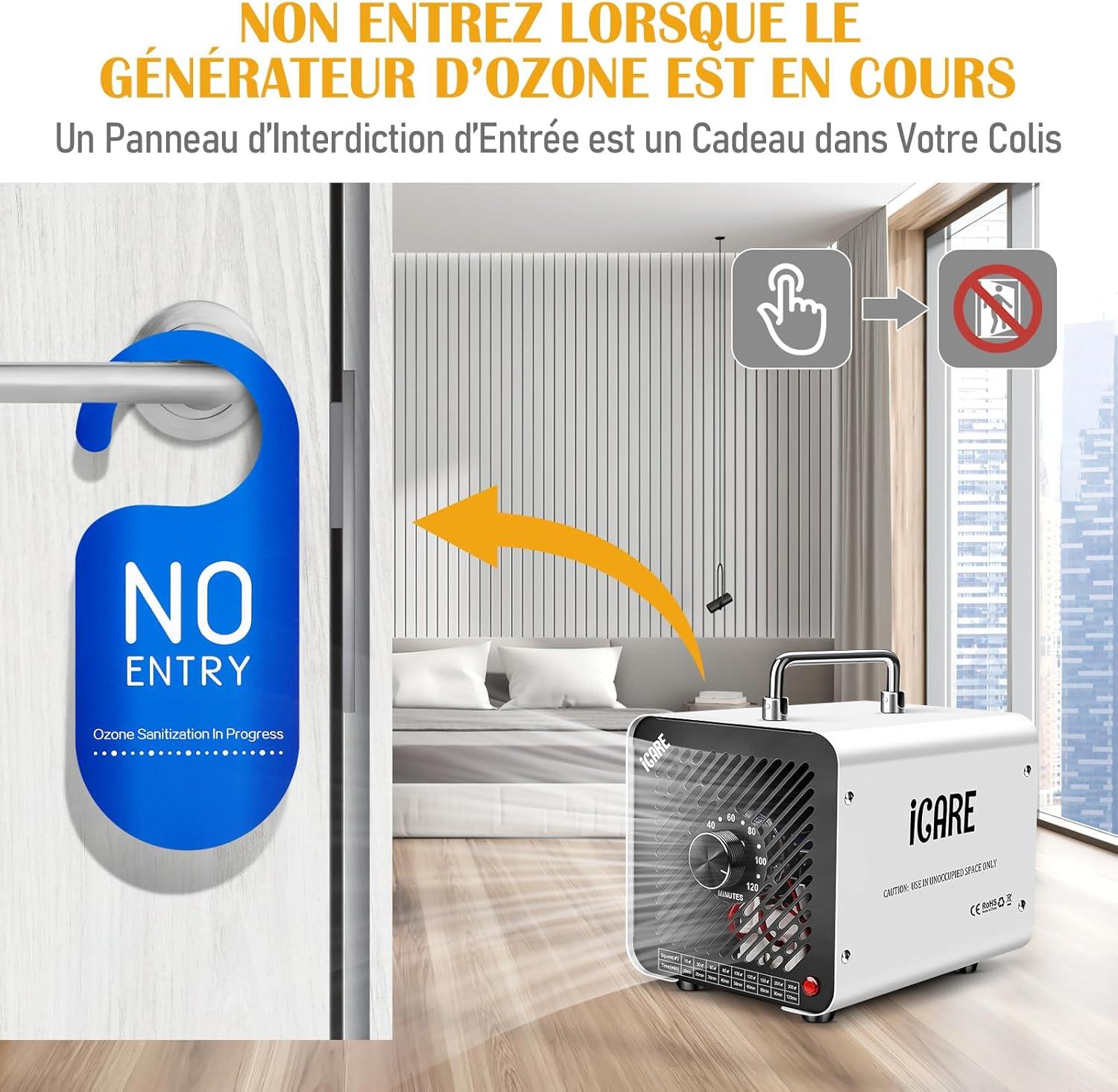imageGnrateur dOzone Domestique 30000 mgh Machine Ozone pour Purification de lAir et limination des Odeurs Dispositif dOzone Portable O3 pour Bureau Salle de Bain Maison Voiture BlancBlanc