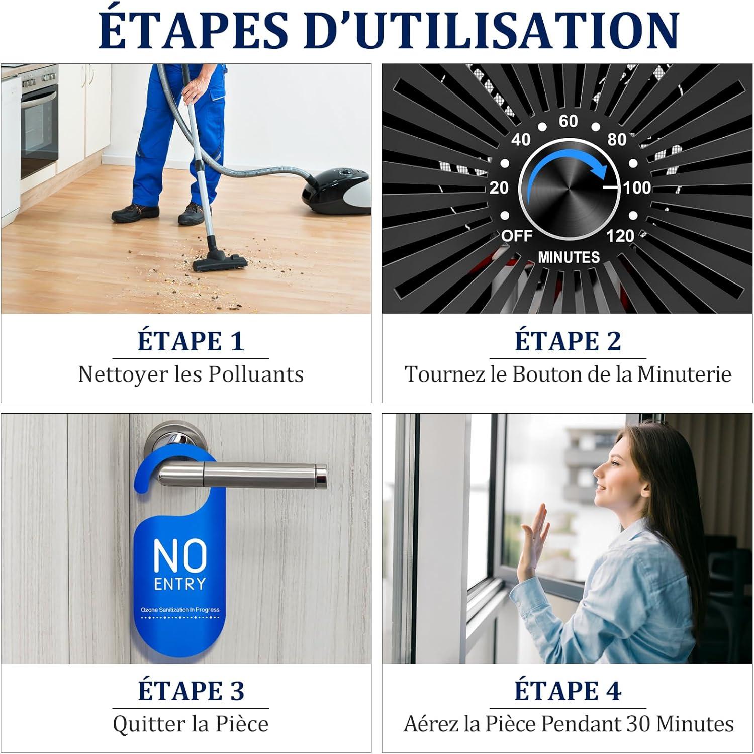 imageGnrateur dOzone Domestique 30000 mgh Machine Ozone pour Purification de lAir et limination des Odeurs Dispositif dOzone Portable O3 pour Bureau Salle de Bain Maison Voiture BlancGris