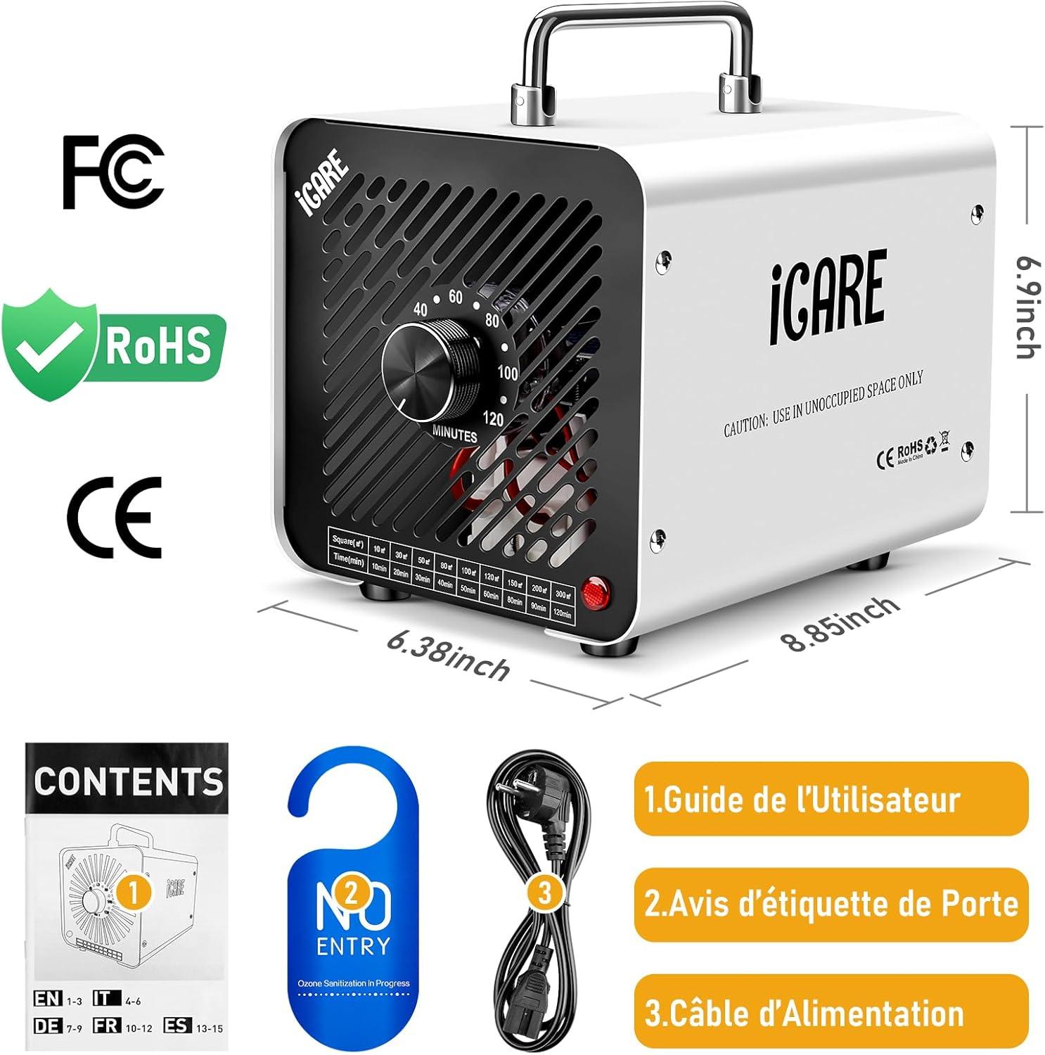 imageGnrateur dOzone Domestique 30000 mgh Machine Ozone pour Purification de lAir et limination des Odeurs Dispositif dOzone Portable O3 pour Bureau Salle de Bain Maison Voiture BlancBlanc