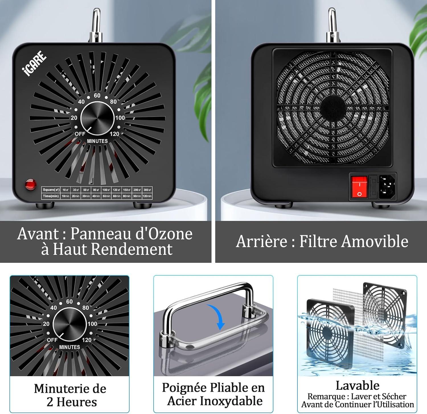 imageGnrateur dOzone Domestique 30000 mgh Machine Ozone pour Purification de lAir et limination des Odeurs Dispositif dOzone Portable O3 pour Bureau Salle de Bain Maison Voiture BlancGris