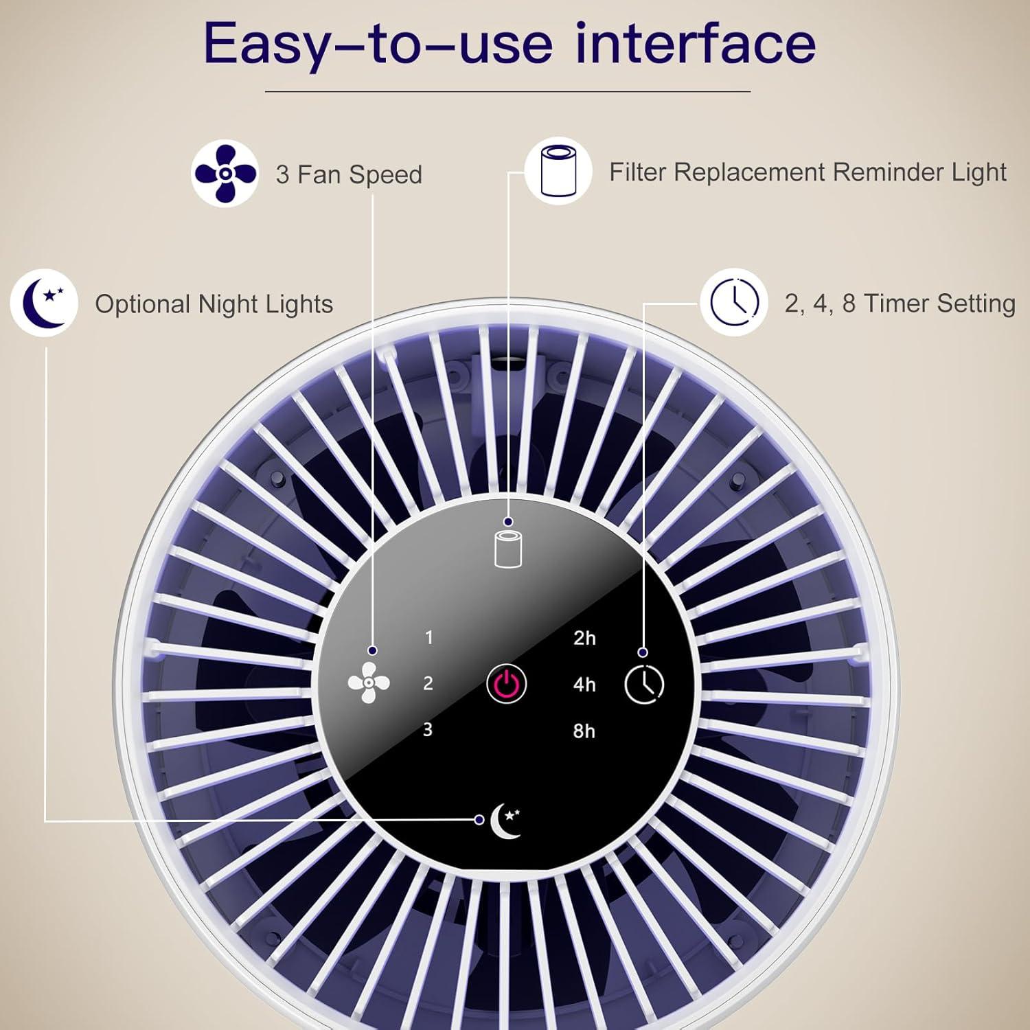 imagePurificateur dAir avec HEPA Filtre Couverture Max 793 Sq Ft 360 Air Purifier Purificateurs dair capturer 9997 De Fume Pollen Poussire Jusqu 01 Micromtre 23dB avec veilleuseCasual