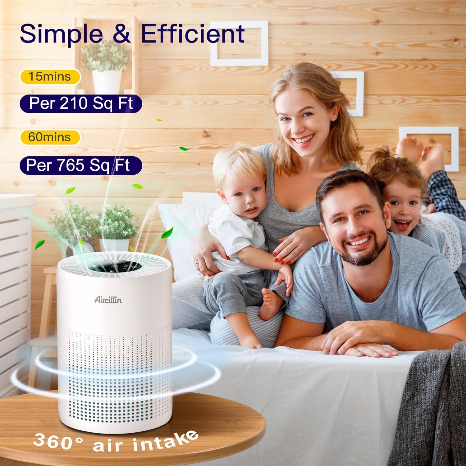 imagePurificateur dAir avec HEPA Filtre Couverture Max 793 Sq Ft 360 Air Purifier Purificateurs dair capturer 9997 De Fume Pollen Poussire Jusqu 01 Micromtre 23dB avec veilleuseCasual