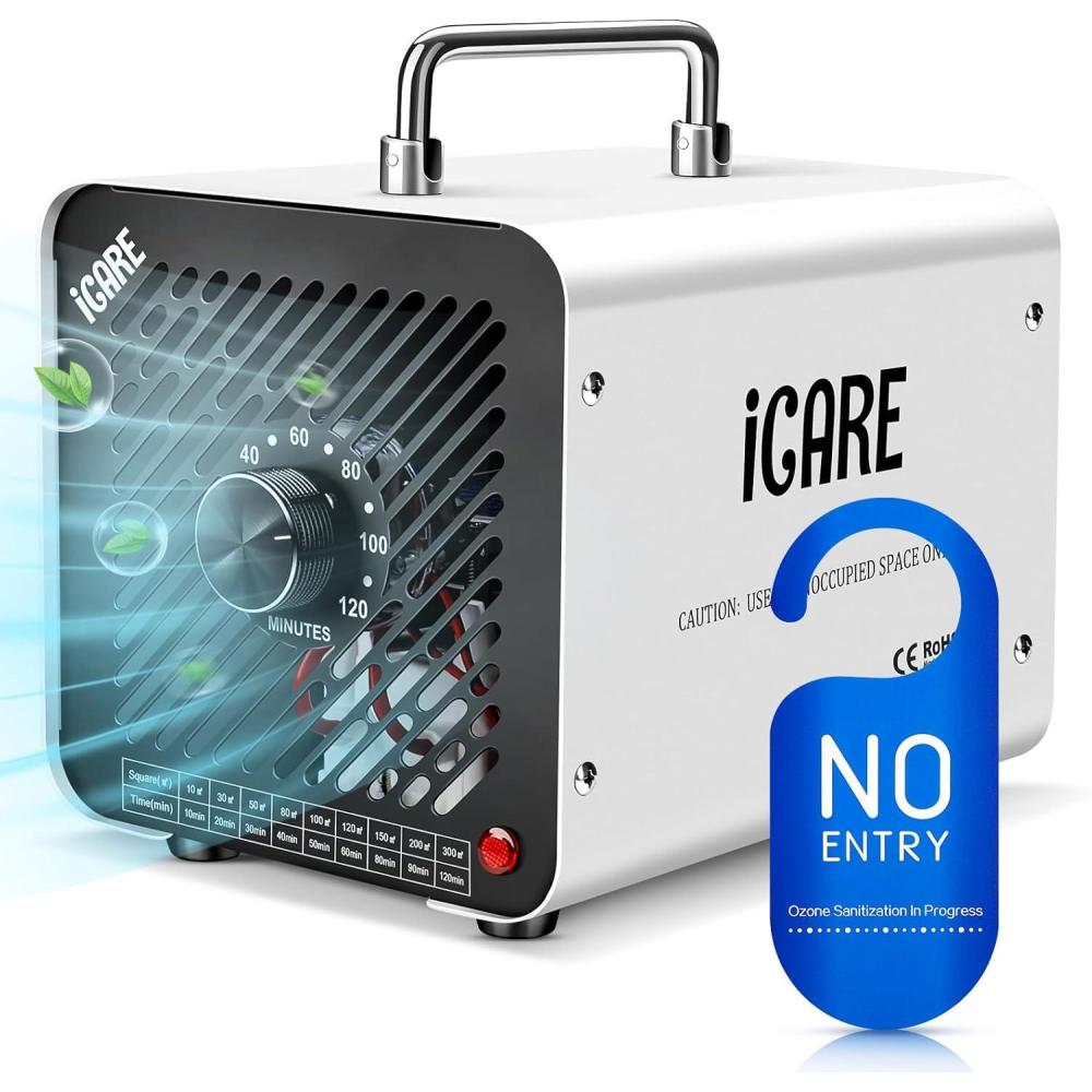 imageGnrateur dOzone Domestique 30000 mgh Machine Ozone pour Purification de lAir et limination des Odeurs Dispositif dOzone Portable O3 pour Bureau Salle de Bain Maison Voiture BlancBlanc