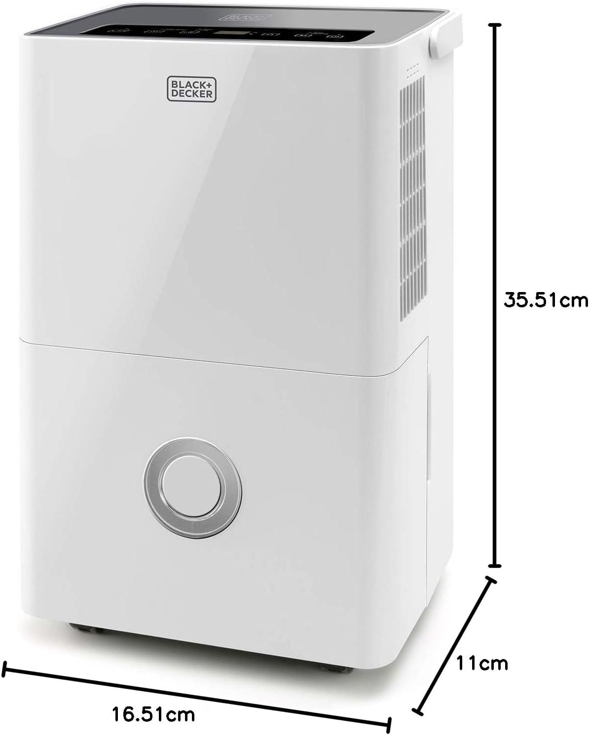 imageBLACKDECKER BXDH12E Dshumidificateur 12L Jusqu 25m2 Fonction schage 2 vitesses 18L Programmable 24h24 Rfrigrant cologique R290 Poigne de transport Filtre amovible et lavable20L Jour