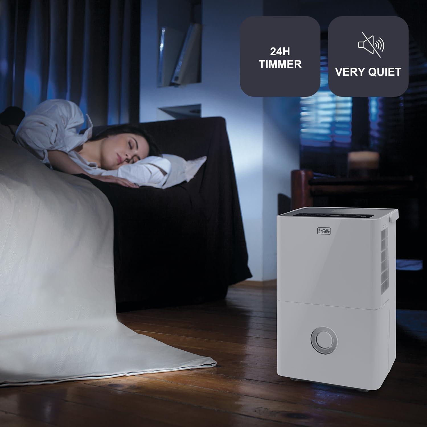 imageBLACKDECKER BXDH12E Dshumidificateur 12L Jusqu 25m2 Fonction schage 2 vitesses 18L Programmable 24h24 Rfrigrant cologique R290 Poigne de transport Filtre amovible et lavable20L Jour