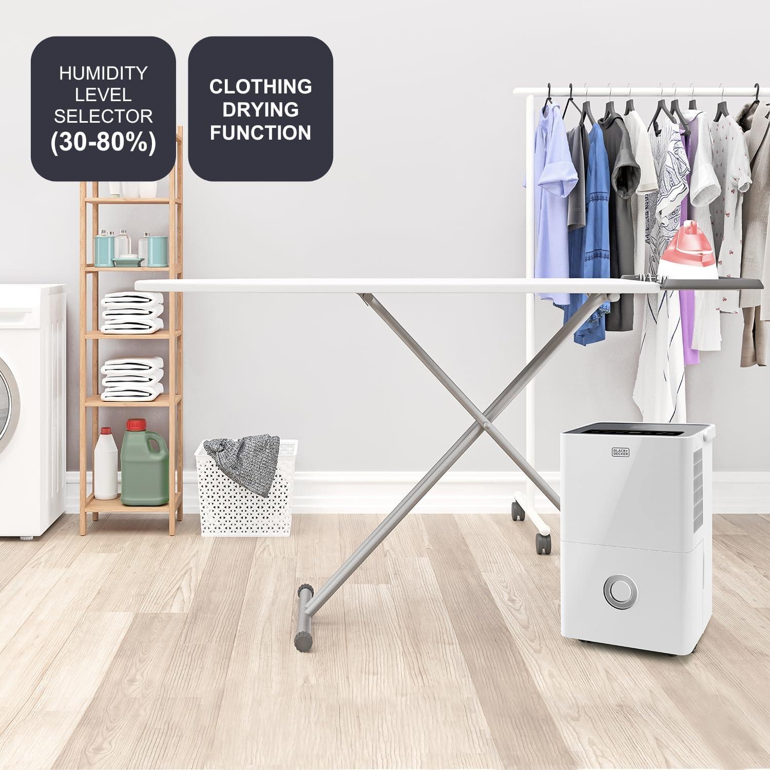 imageBLACKDECKER BXDH12E Dshumidificateur 12L Jusqu 25m2 Fonction schage 2 vitesses 18L Programmable 24h24 Rfrigrant cologique R290 Poigne de transport Filtre amovible et lavable20L Jour