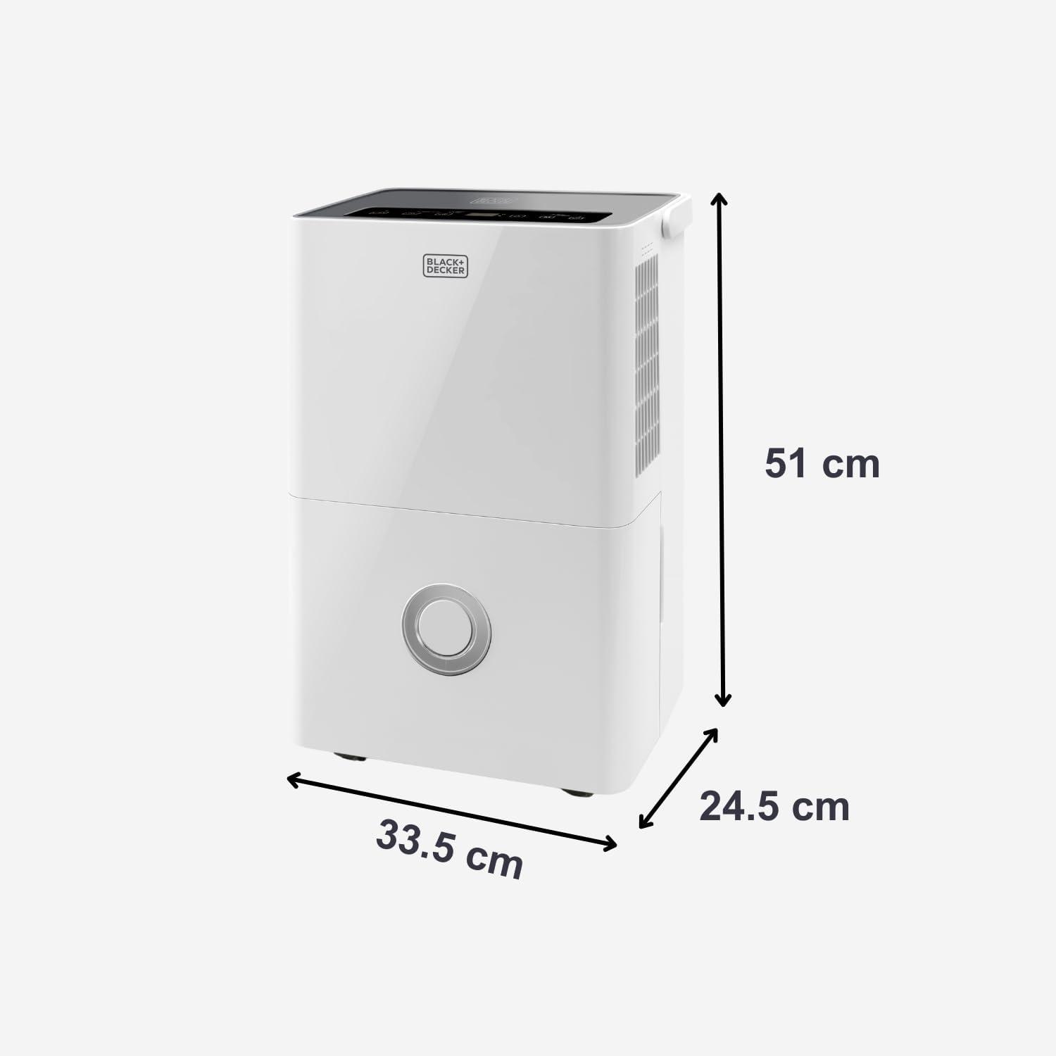 imageBLACKDECKER BXDH12E Dshumidificateur 12L Jusqu 25m2 Fonction schage 2 vitesses 18L Programmable 24h24 Rfrigrant cologique R290 Poigne de transport Filtre amovible et lavable20L Jour