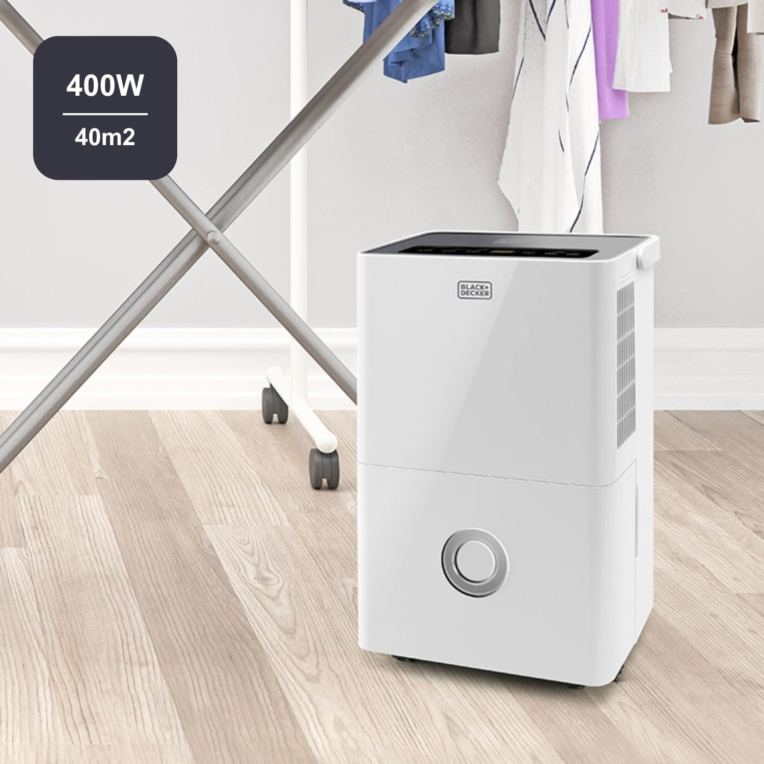 imageBLACKDECKER BXDH12E Dshumidificateur 12L Jusqu 25m2 Fonction schage 2 vitesses 18L Programmable 24h24 Rfrigrant cologique R290 Poigne de transport Filtre amovible et lavable20L Jour