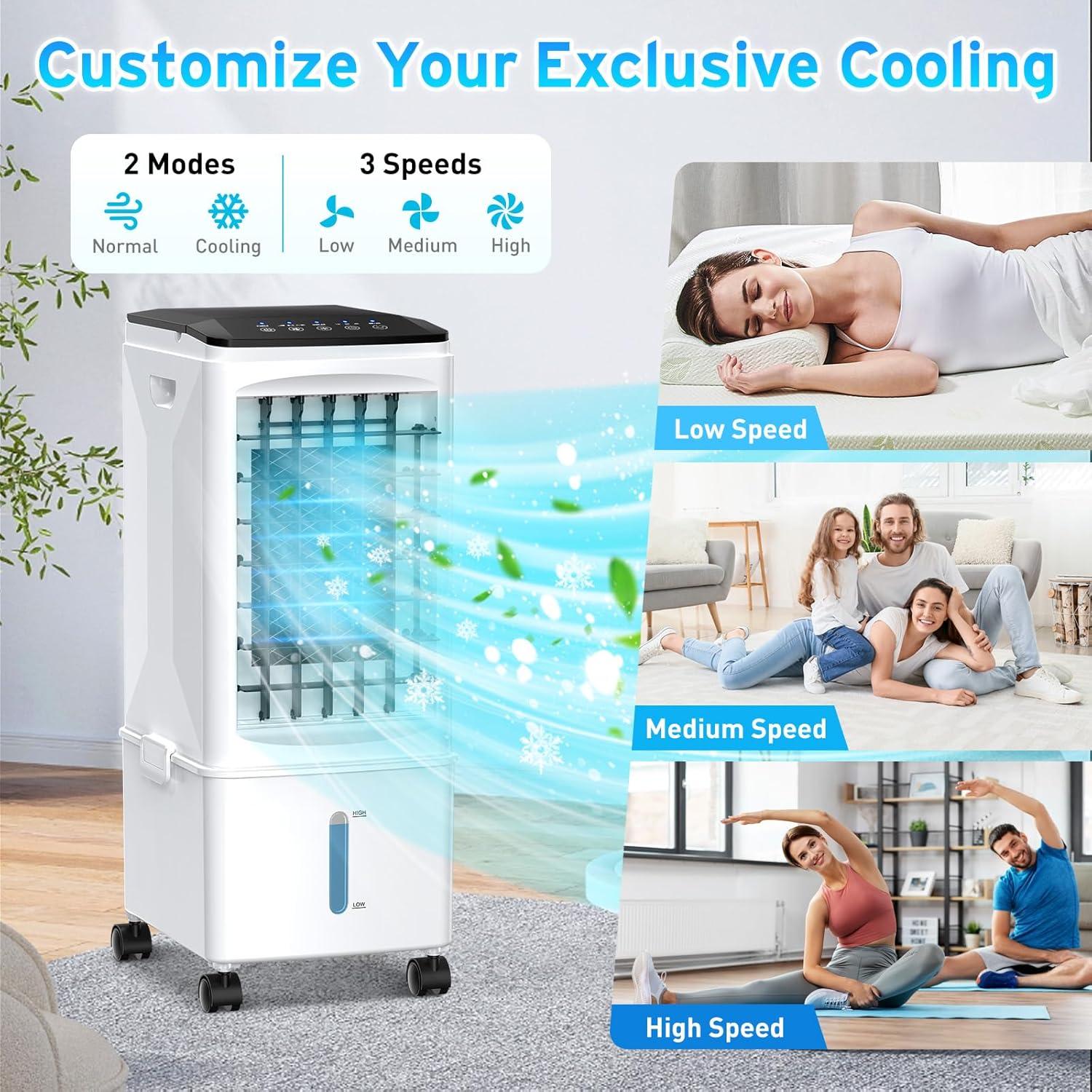 imageClimatiseur Mobile 3 en 1 Refroidisseur dAir par vaporation Portable Humidificateur Ventilateur 3 Vitesses 95 L Grand Rservoir dEau Tlcommande 3 Packs de Glace 17H Minuterie