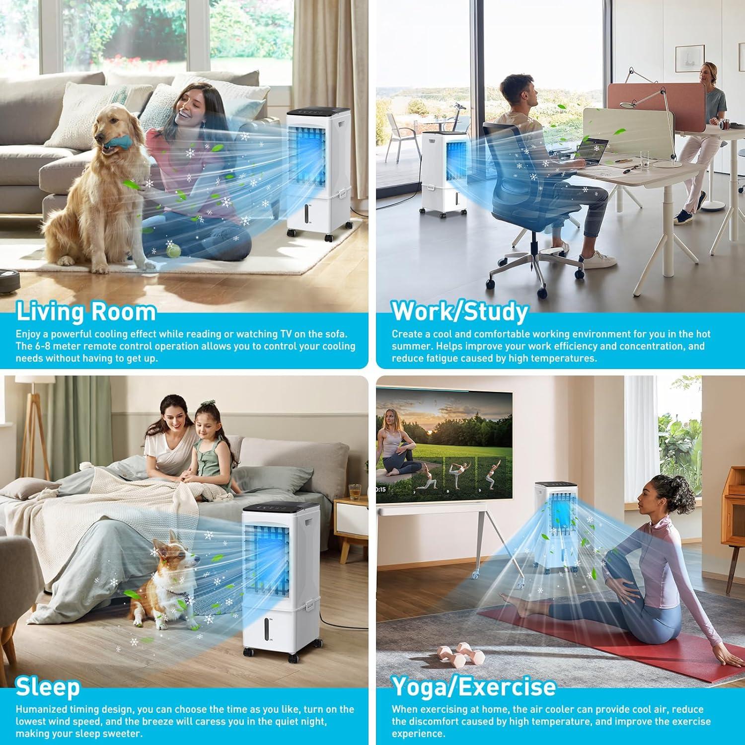 imageClimatiseur Mobile 3 en 1 Refroidisseur dAir par vaporation Portable Humidificateur Ventilateur 3 Vitesses 95 L Grand Rservoir dEau Tlcommande 3 Packs de Glace 17H Minuterie