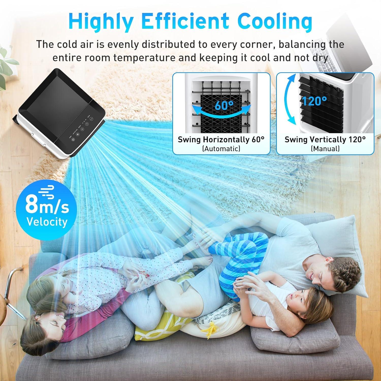 imageClimatiseur Mobile 3 en 1 Refroidisseur dAir par vaporation Portable Humidificateur Ventilateur 3 Vitesses 95 L Grand Rservoir dEau Tlcommande 3 Packs de Glace 17H Minuterie