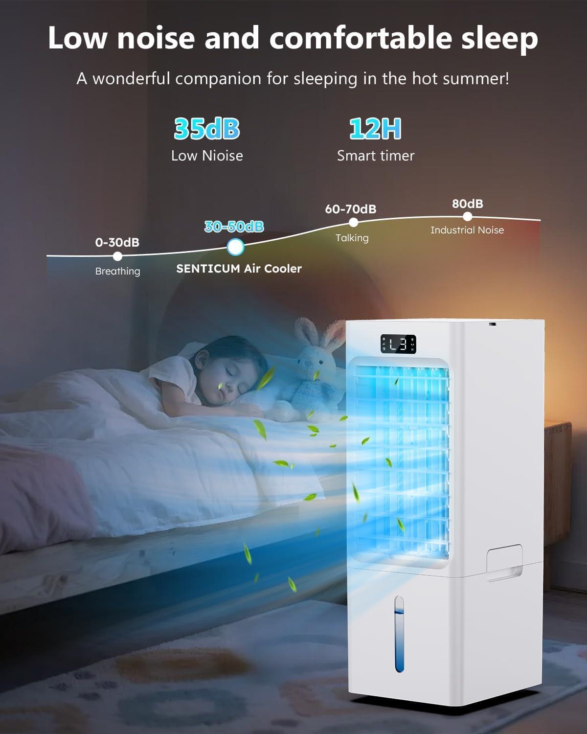 imageClimatiseur Mobile 4 en 1 Refroidisseur dair Ventilateur loniseur Humidificateur avec 112H Minuterie 3 Vitesses 3 Modes 4 Pack Glacons Rservoir 6L Tlcommande Portable Silencieux