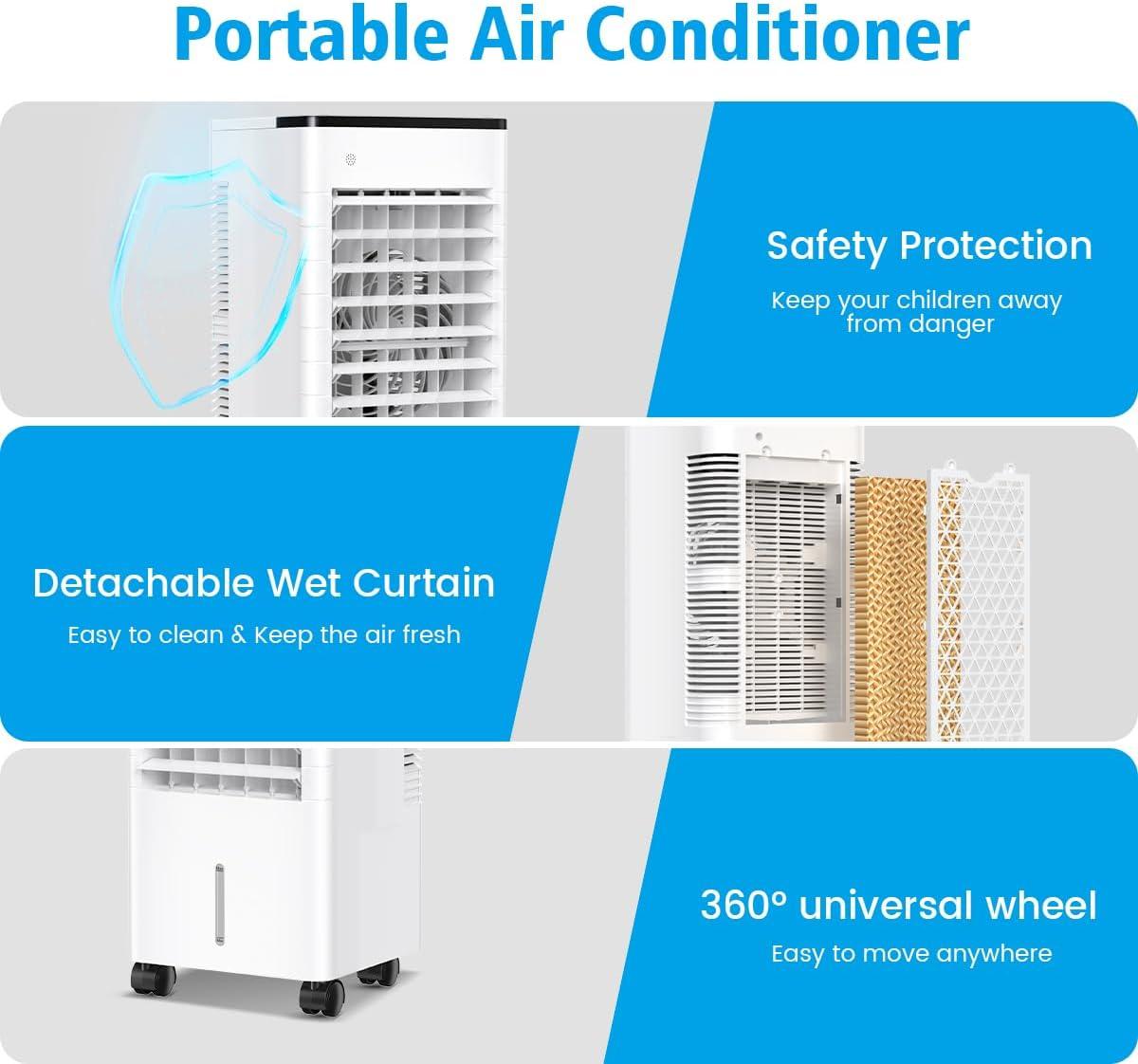 imageClimatiseur Mobile Silencieux 6L Refroidisseur dair Climatiseurs Portables conomie dnergie Ventilateur Humidificateur 3 VitessesModes Tlcommande 115H Minuterie pour Maison Bureau Chambre