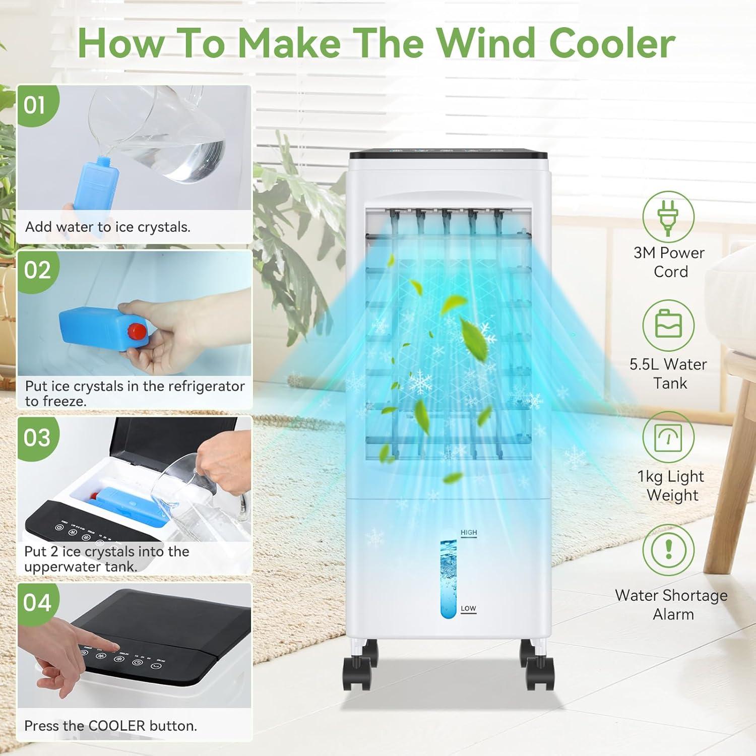 imageClimatiseur Mobile Silencieux Refroidisseur dair 55L Climatiseurs Portables conomie dnergie Ventilateur Humidificateur avec 3 Vitesses Tlcommande 17H Minuterie pour Maison Bureau Chambre