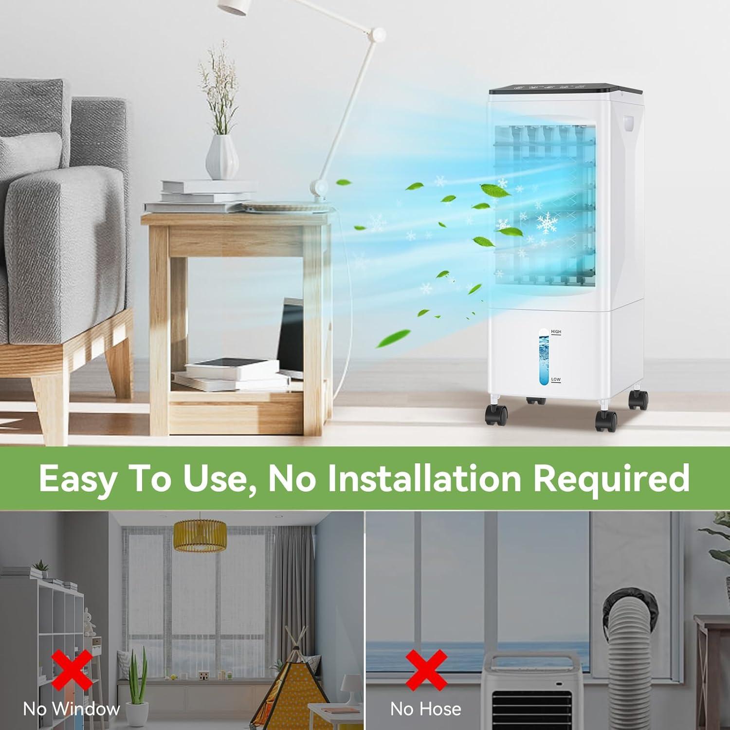 imageClimatiseur Mobile Silencieux Refroidisseur dair 55L Climatiseurs Portables conomie dnergie Ventilateur Humidificateur avec 3 Vitesses Tlcommande 17H Minuterie pour Maison Bureau Chambre