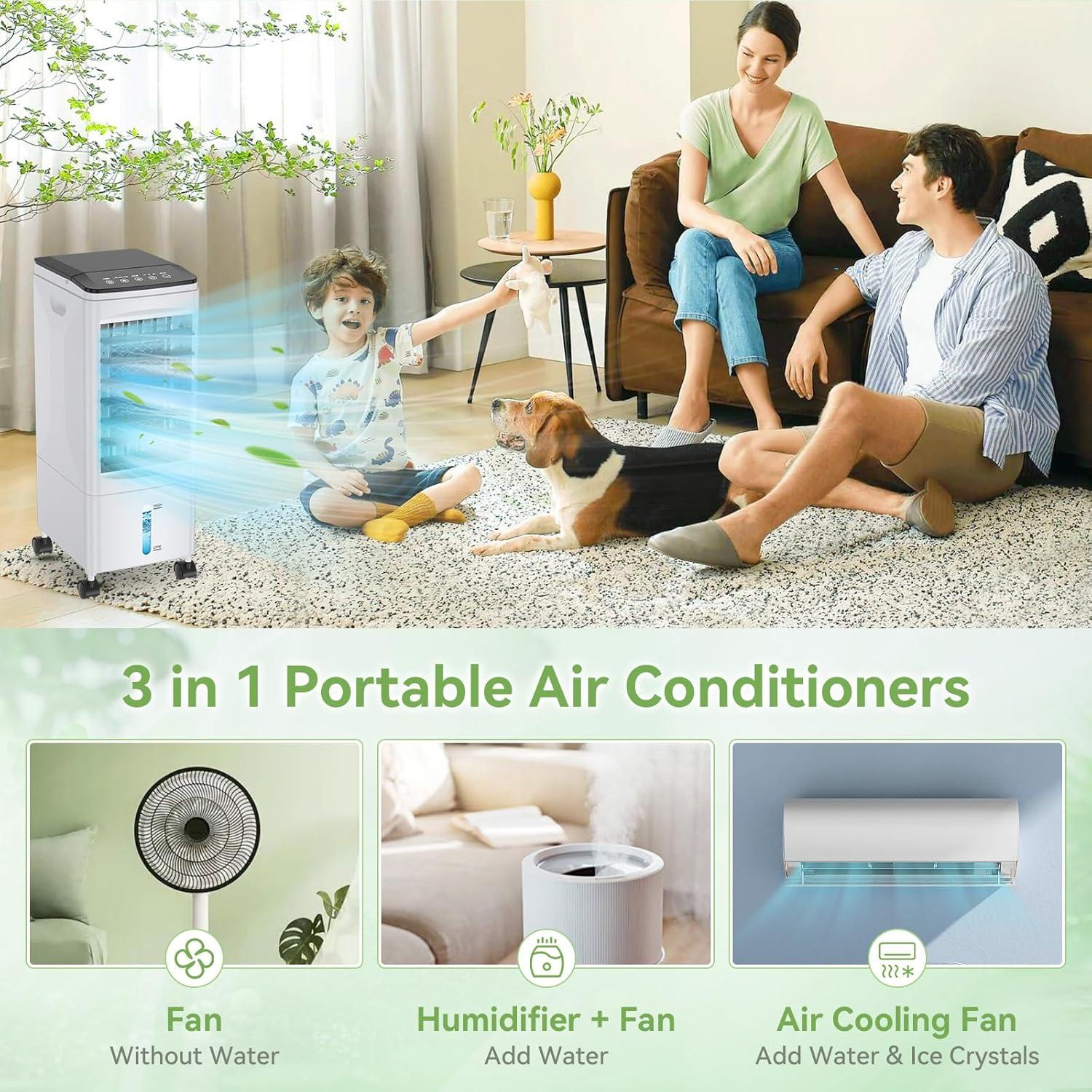 imageClimatiseur Mobile Silencieux Refroidisseur dair 55L Climatiseurs Portables conomie dnergie Ventilateur Humidificateur avec 3 Vitesses Tlcommande 17H Minuterie pour Maison Bureau Chambre