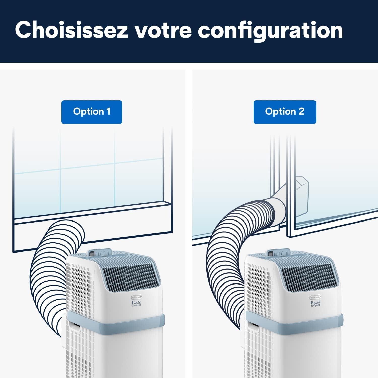 imageDeLonghi Pinguino Compact ES72 YOUNG Modle 2022 Climatiseur Mobile Silencieux 8300 BTUh 21 kW 60m3 Gaz R290 Fonction Dshumidificateur 24 Heures Timer Classe nergtique A Blanc