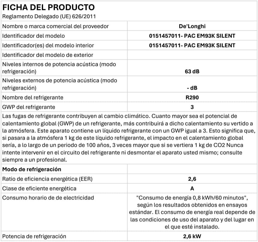 imageDeLonghi Pinguino PAC EM93K1 SILENT Climatiseur Portable Silencieux 10500 BTUh Jusqu 90m3 3 Vitesses Minuterie 24h Kit de Fentre Inclus Gaz R290 63dB A 26 kW Blanc