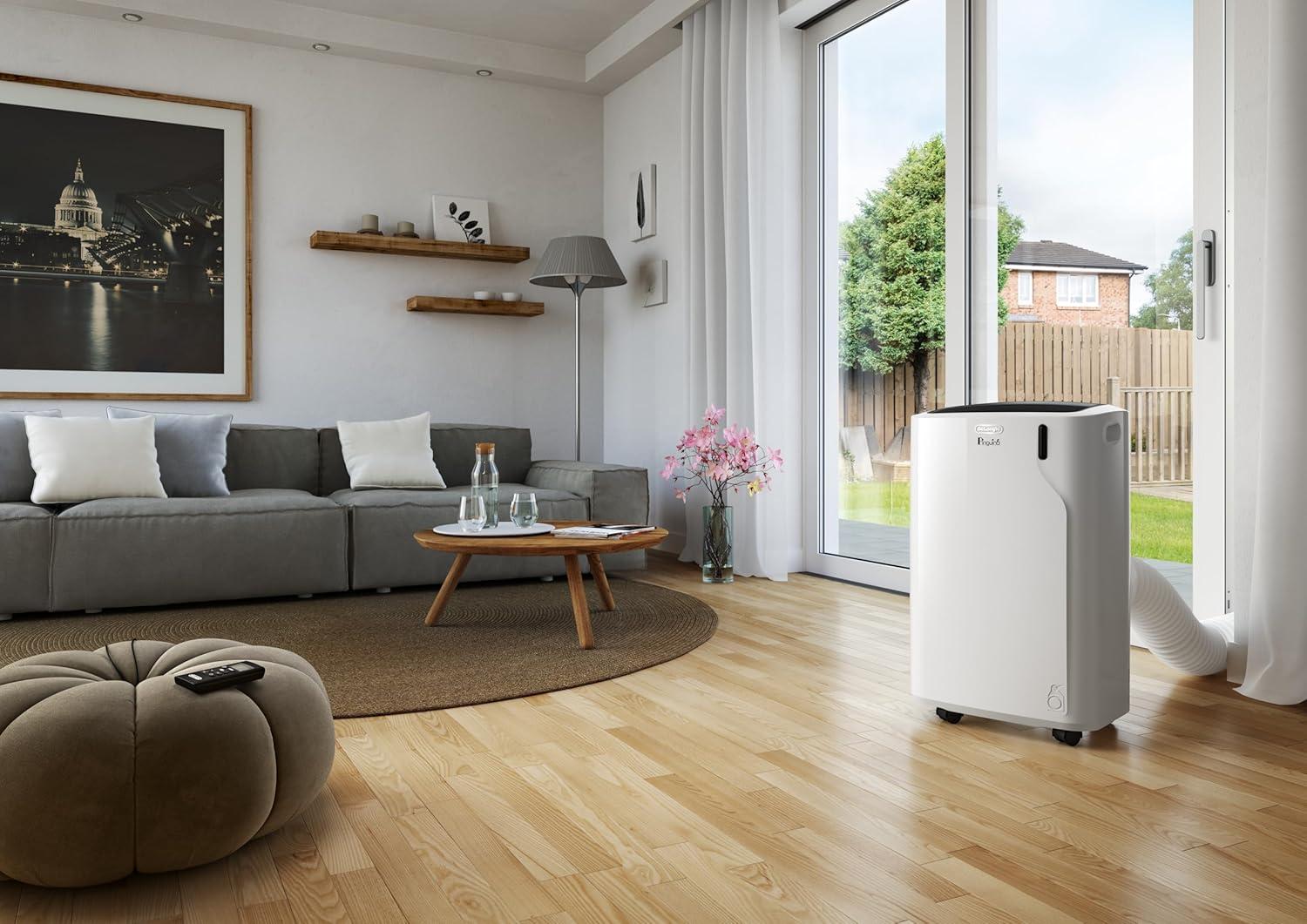 imageDeLonghi Pinguino PAC EM93K1 SILENT Climatiseur Portable Silencieux 10500 BTUh Jusqu 90m3 3 Vitesses Minuterie 24h Kit de Fentre Inclus Gaz R290 63dB A 26 kW Blanc
