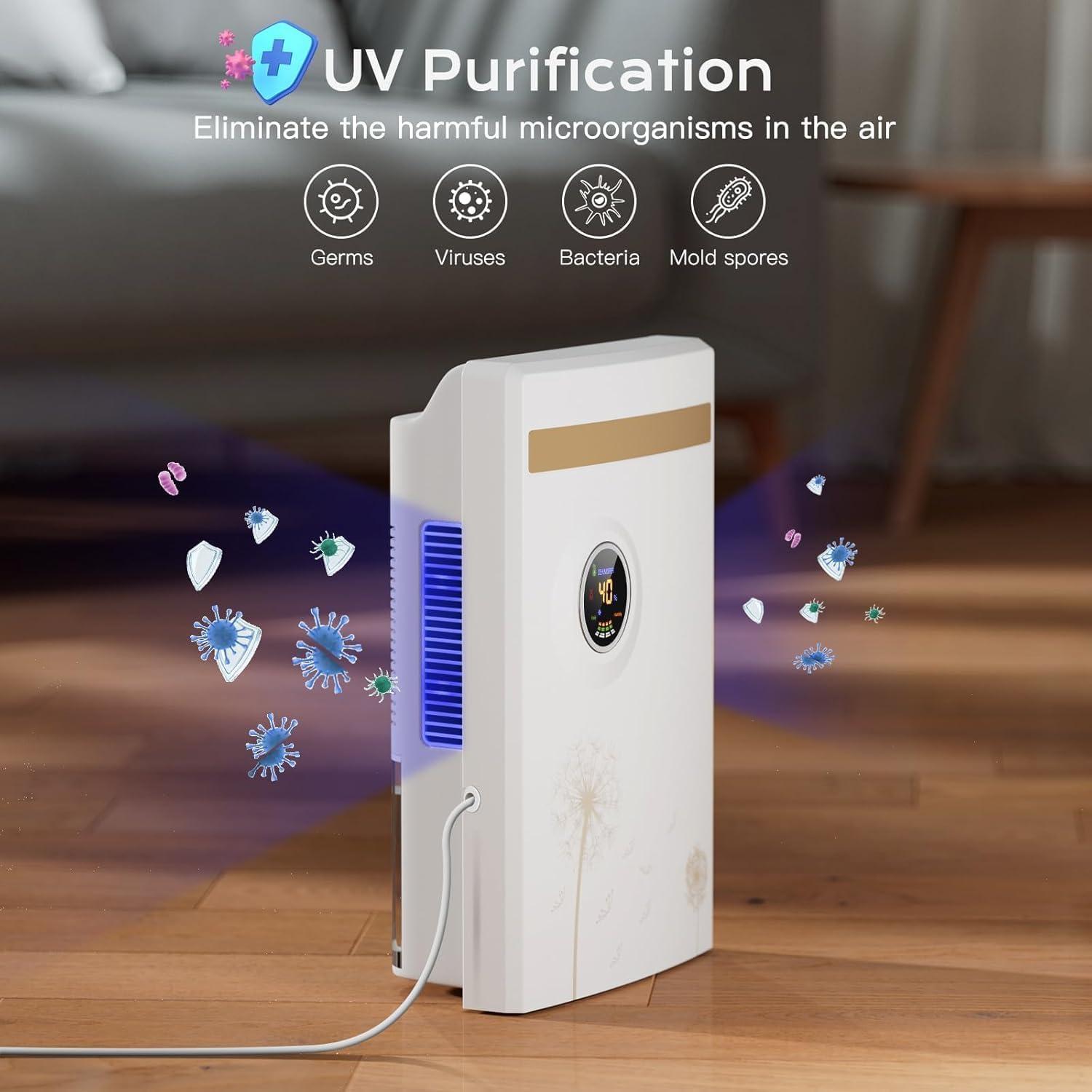 imageDshumidificateur dair Anti Moisissure 2200ML Silencieux Electrique UV Purification 24H Minuterie Dgivrage Automatique Mode Veille 2 Vitesse avec Tlcommande pour Chambre Salle de Bain