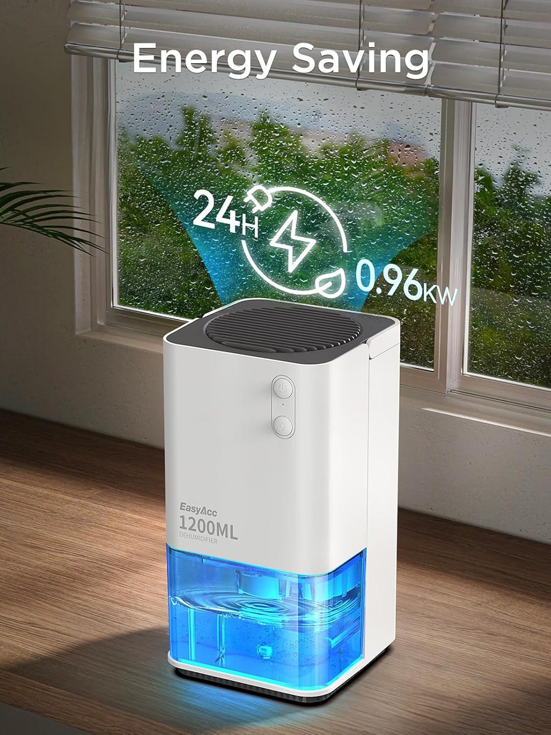 imageEasyAcc Deshumidificateur d Air 1200ML Petit Dshumidificateur Electrique Silencieux Econome en Energie 7 LED Multicolores Arrt Automatique Protection Contre le Dgivrage Blanc1200mlblanc