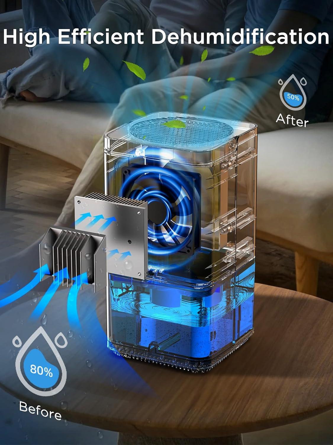 imageEasyAcc Deshumidificateur d Air 1200ML Petit Dshumidificateur Electrique Silencieux Econome en Energie 7 LED Multicolores Arrt Automatique Protection Contre le Dgivrage Blanc1200mlnoir