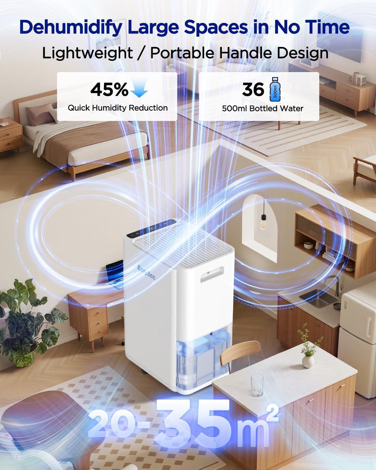 imageEasyAcc Deshumidificateur d Air 1200ML Petit Dshumidificateur Electrique Silencieux Econome en Energie 7 LED Multicolores Arrt Automatique Protection Contre le Dgivrage BlancBlanco