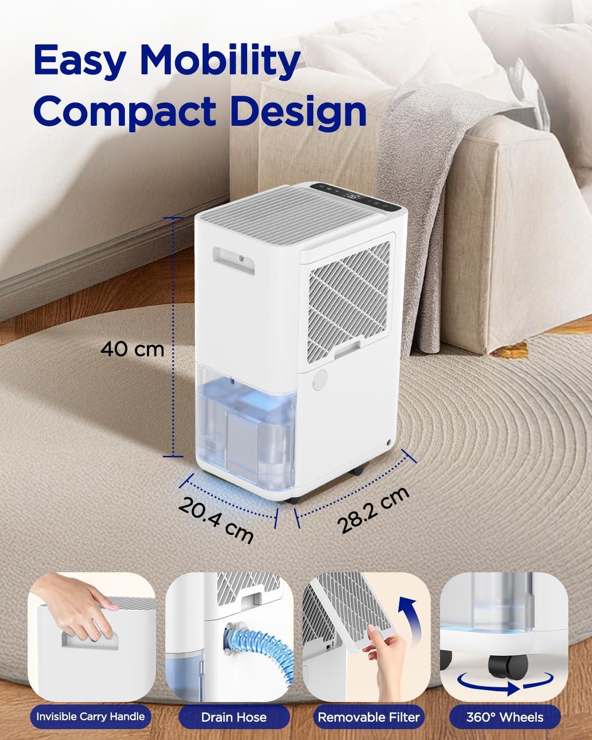 imageEasyAcc Deshumidificateur d Air 1200ML Petit Dshumidificateur Electrique Silencieux Econome en Energie 7 LED Multicolores Arrt Automatique Protection Contre le Dgivrage BlancBlanco