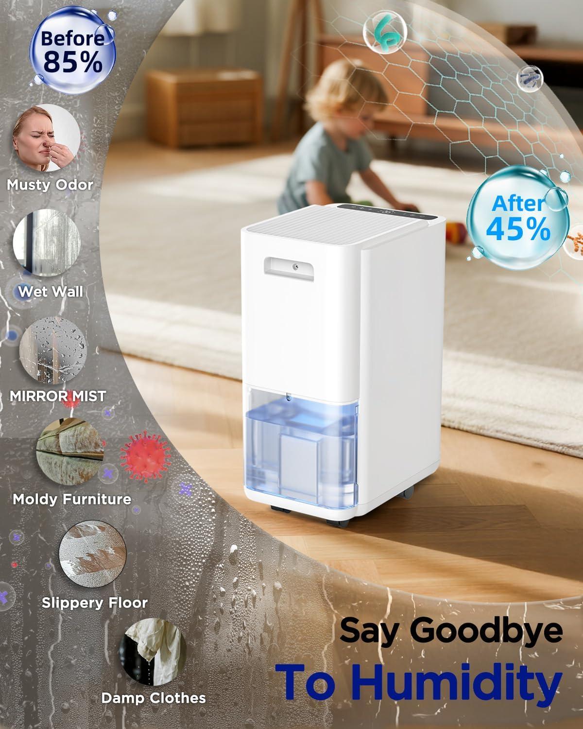 imageEasyAcc Deshumidificateur d Air 1200ML Petit Dshumidificateur Electrique Silencieux Econome en Energie 7 LED Multicolores Arrt Automatique Protection Contre le Dgivrage BlancBlanco