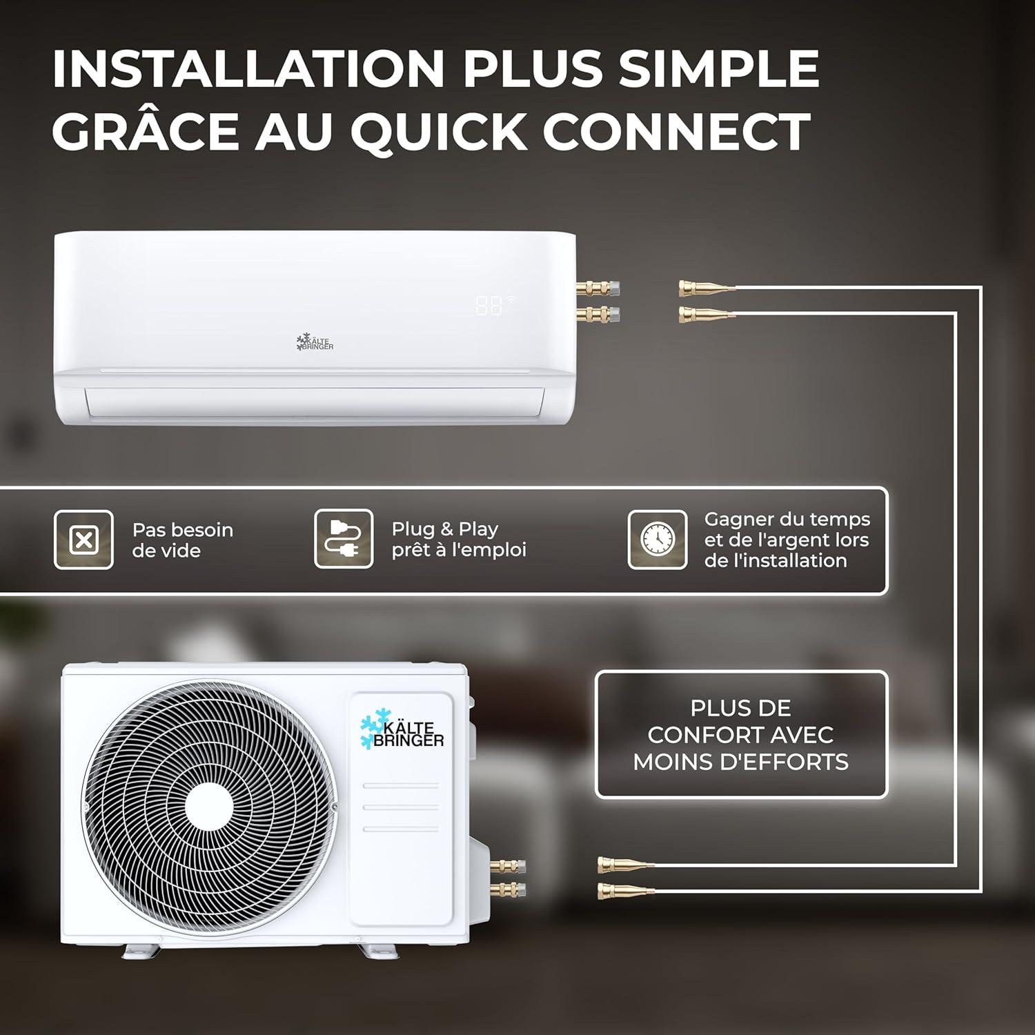 imageKltebringer Split Climatiseur Quick Connect 12000 BTU 35 kW Avec fonction de chauffage trs silencieux ampamp conome en nergie avec support mural Marque de qualit AllemandeFixation Murale