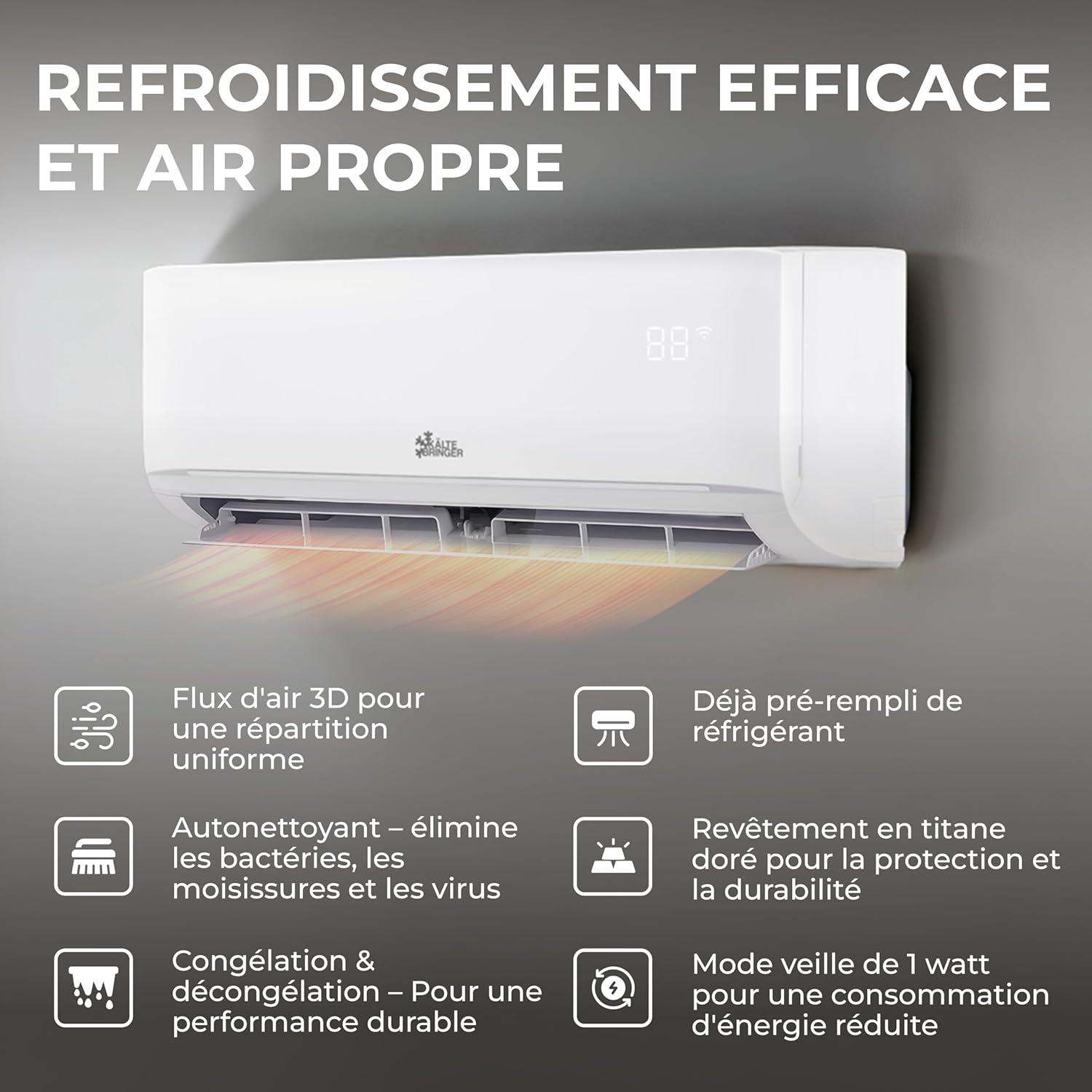 imageKltebringer Split Climatiseur Quick Connect 12000 BTU 35 kW Avec fonction de chauffage trs silencieux ampamp conome en nergie avec support mural Marque de qualit AllemandeFixation Murale