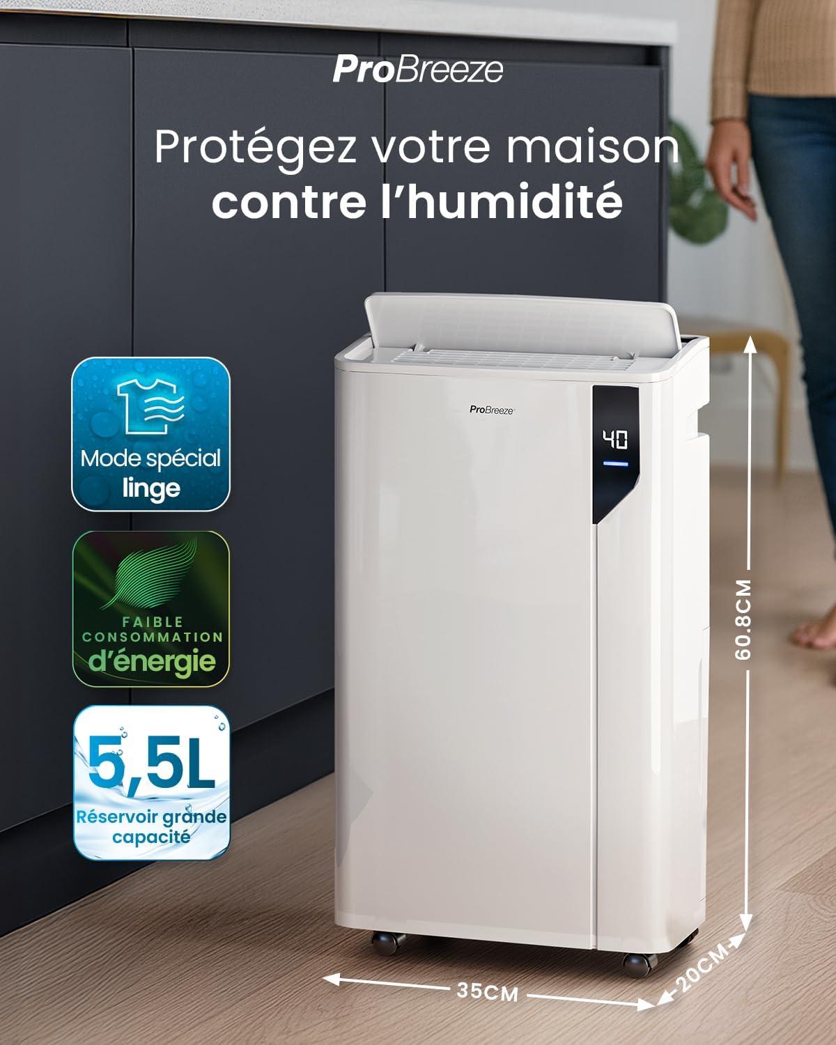 imagePro Breeze Dshumidificateur d Air 20LJour Deshumidificateur conome en nergie avec Mode Schage des Vetements Capteur et indicateur dhumidit Filtre Absorbeur dhumidit et moisissures20L