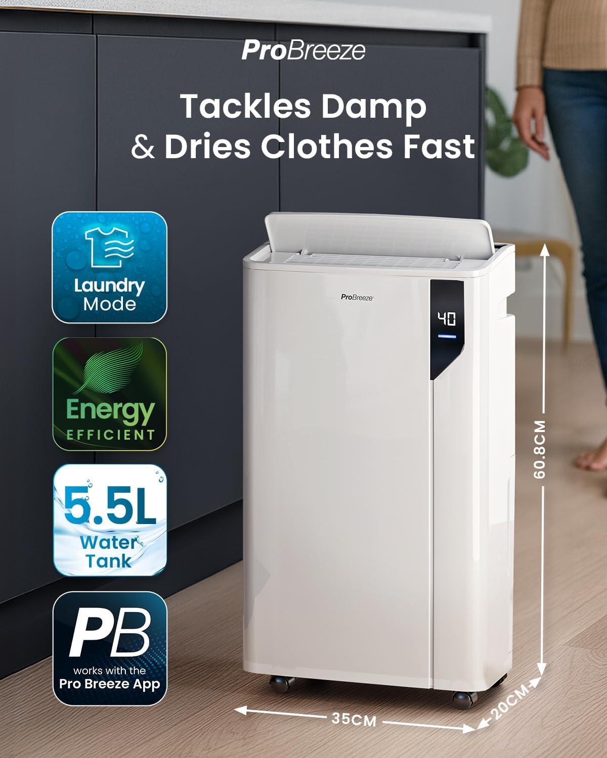 imagePro Breeze Dshumidificateur d Air 20LJour Deshumidificateur conome en nergie avec Mode Schage des Vetements Capteur et indicateur dhumidit Filtre Absorbeur dhumidit et moisissures20L Smart App