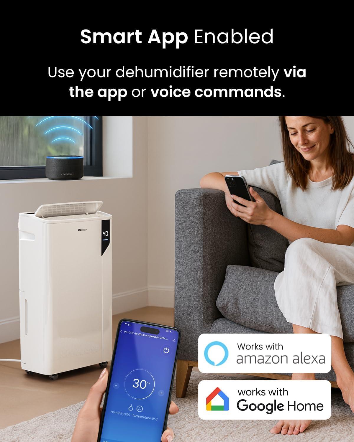 imagePro Breeze Dshumidificateur d Air 20LJour Deshumidificateur conome en nergie avec Mode Schage des Vetements Capteur et indicateur dhumidit Filtre Absorbeur dhumidit et moisissures20L Smart App