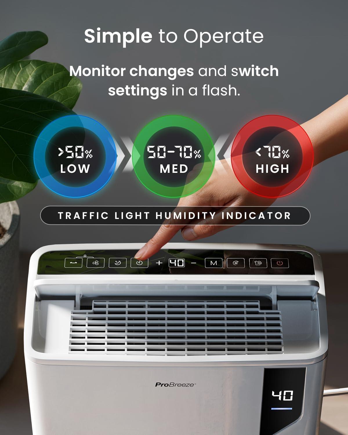 imagePro Breeze Dshumidificateur d Air 20LJour Deshumidificateur conome en nergie avec Mode Schage des Vetements Capteur et indicateur dhumidit Filtre Absorbeur dhumidit et moisissures20L Smart App