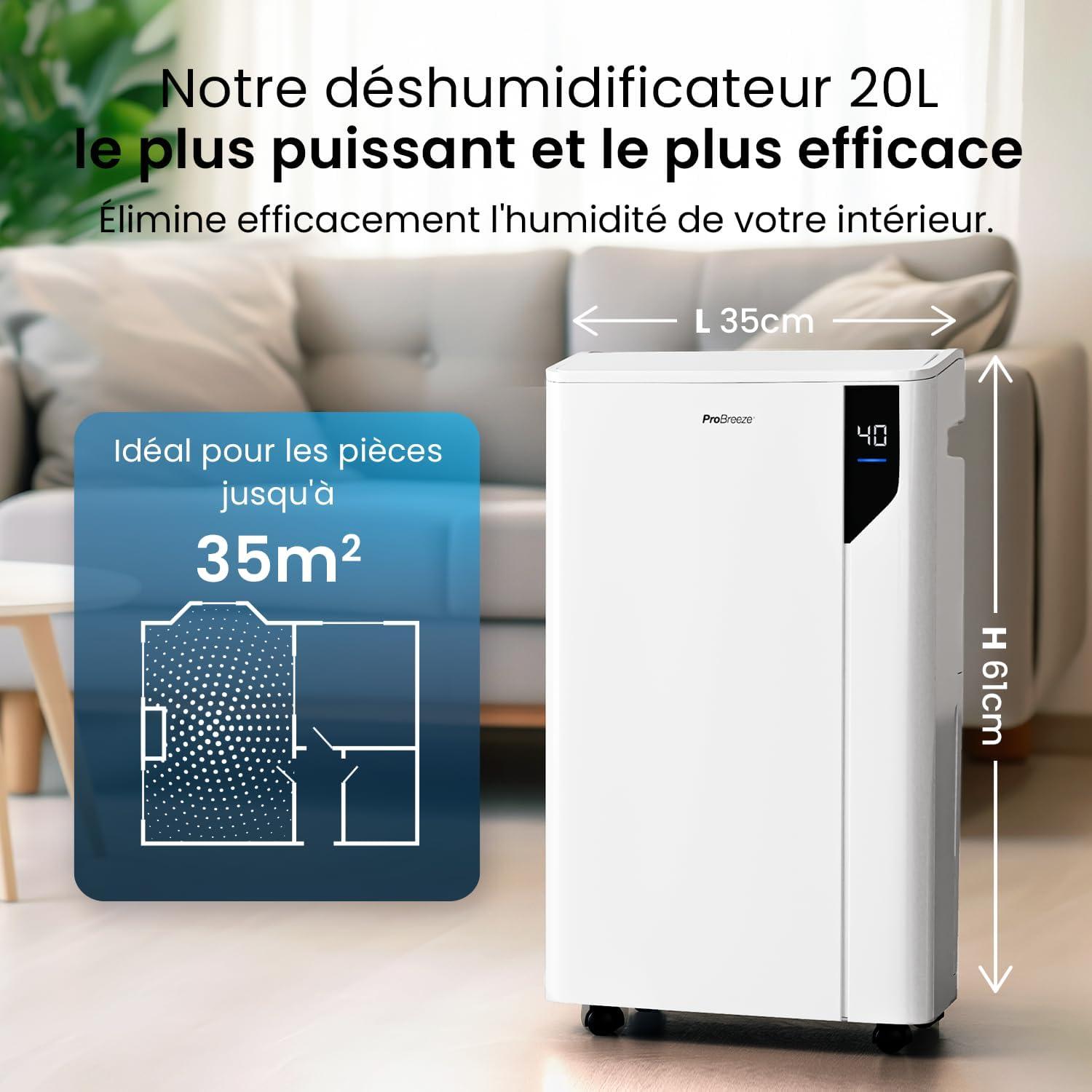 imagePro Breeze Dshumidificateur d Air 20LJour Deshumidificateur conome en nergie avec Mode Schage des Vetements Capteur et indicateur dhumidit Filtre Absorbeur dhumidit et moisissures20L
