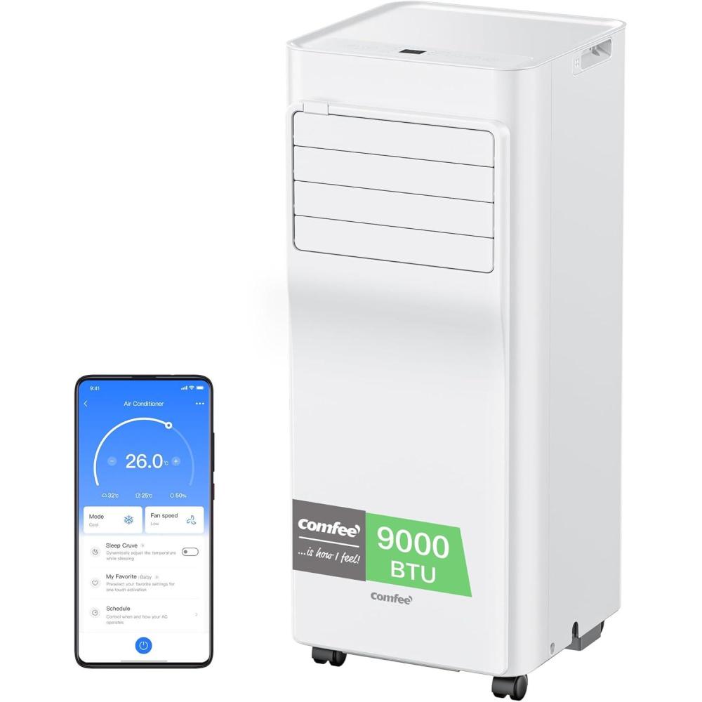 imageCOMFEE Climatiseur Mobile 9000 BTUh 26kW Contrle APP 3 Modes 3 Vitesses de ventilation Dimensions compactes Pour pices de 33 Breezy Cool 26 Fonctionne avec AlexaConnect